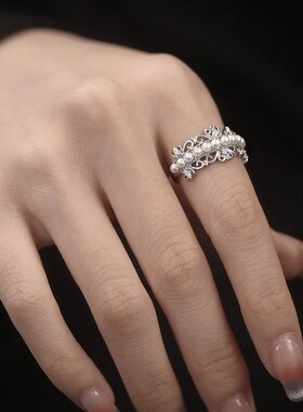 轻奢s925银蕾丝皇冠开口食指戒