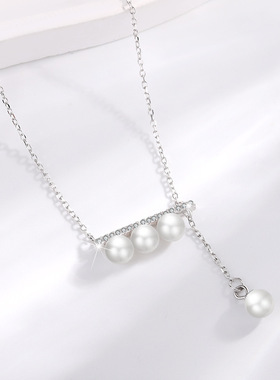 瑞士Francesca s925银四分音符平衡木珍珠项链轻奢一字型珍珠项链