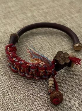鸡藤木手镯中式西藏鸡血藤编织手环情侣复古藏式手绳国风开口民族