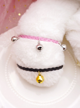 项链少女pu皮铃铛锁骨粉色猫系