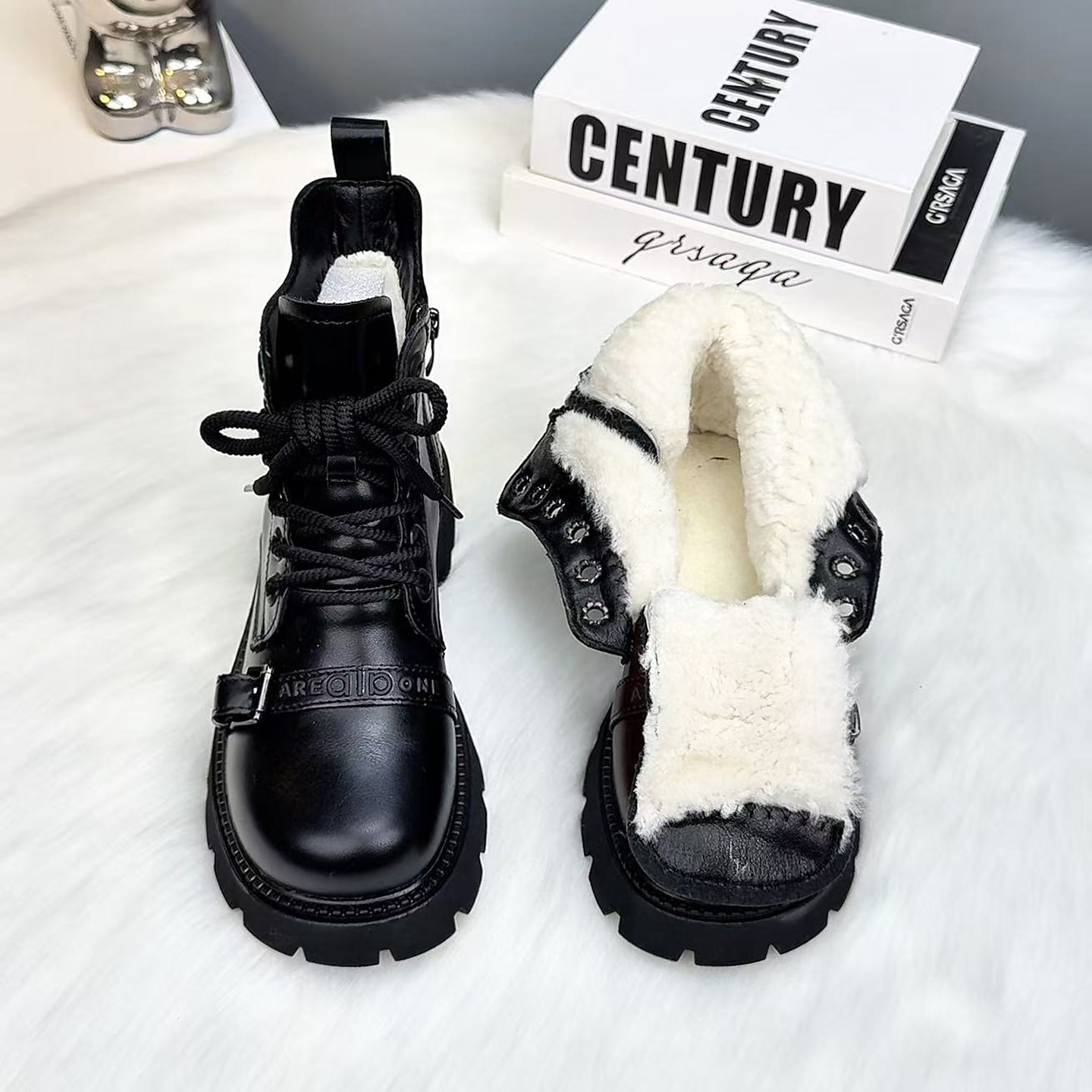 皮毛一体雪地靴女冬羊毛马丁靴防寒保暖羊羔绒棉鞋加绒加厚底棉靴,淘宝优惠券,粉丝福利购,淘宝优惠卷