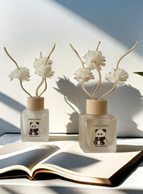 网红熊猫无火藤条香薰家居卧室摆件厕所除臭持久留香空气清新香薰