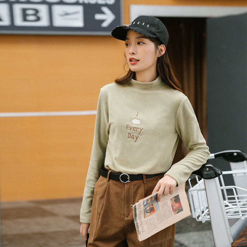 茵曼秋季ins气质长袖磨毛大t恤 茵曼翰飞T恤