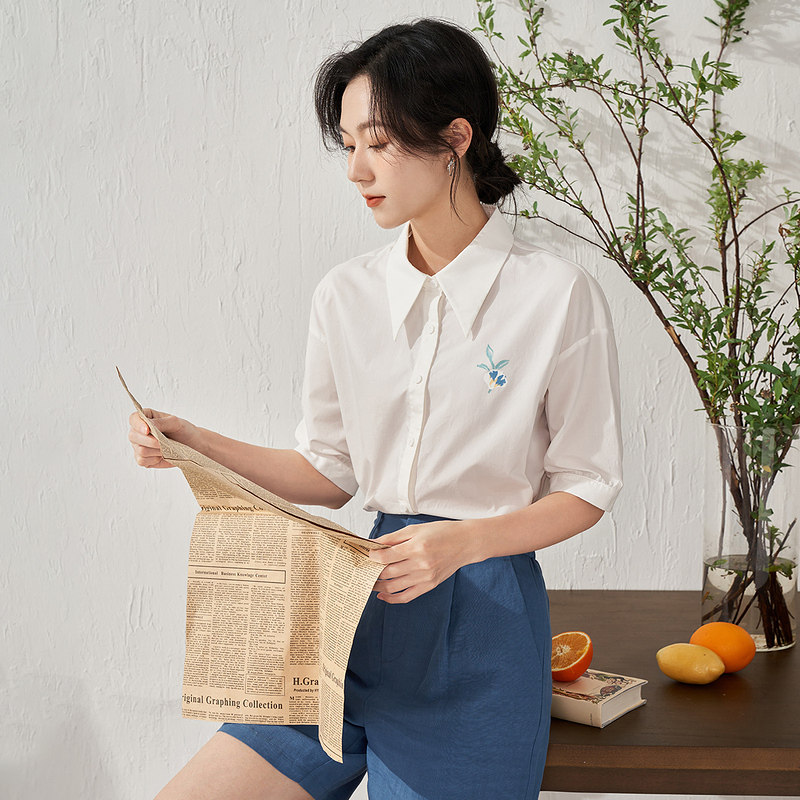 茵曼官方旗舰店印花2023夏季衬衫 茵曼翰飞衬衫