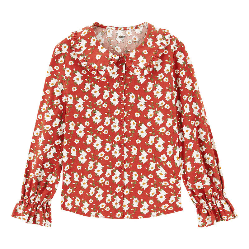 茵曼法式复古娃娃领碎花纯棉衬衫 茵曼翰飞衬衫