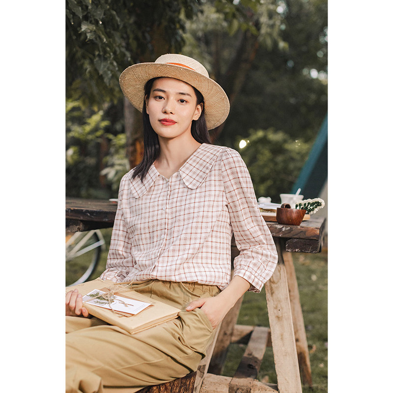 茵曼旗舰店2020新款早秋短款衬衫 茵曼翰飞衬衫