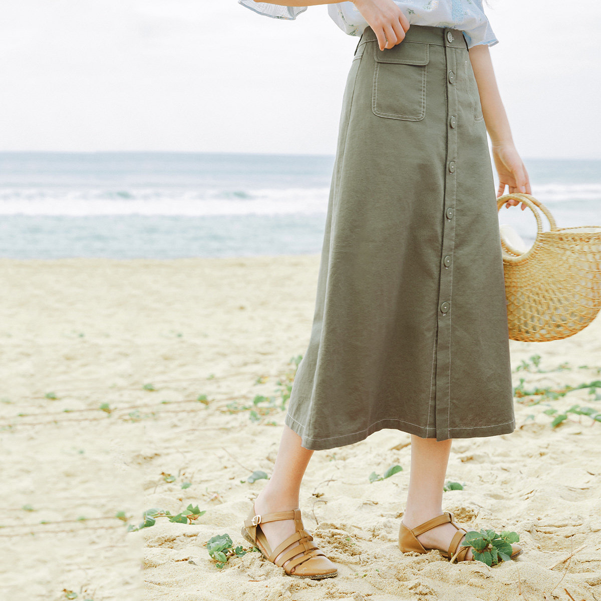 茵曼旗舰店棉麻赫本风长裙子半身裙 茵曼翰飞半身裙