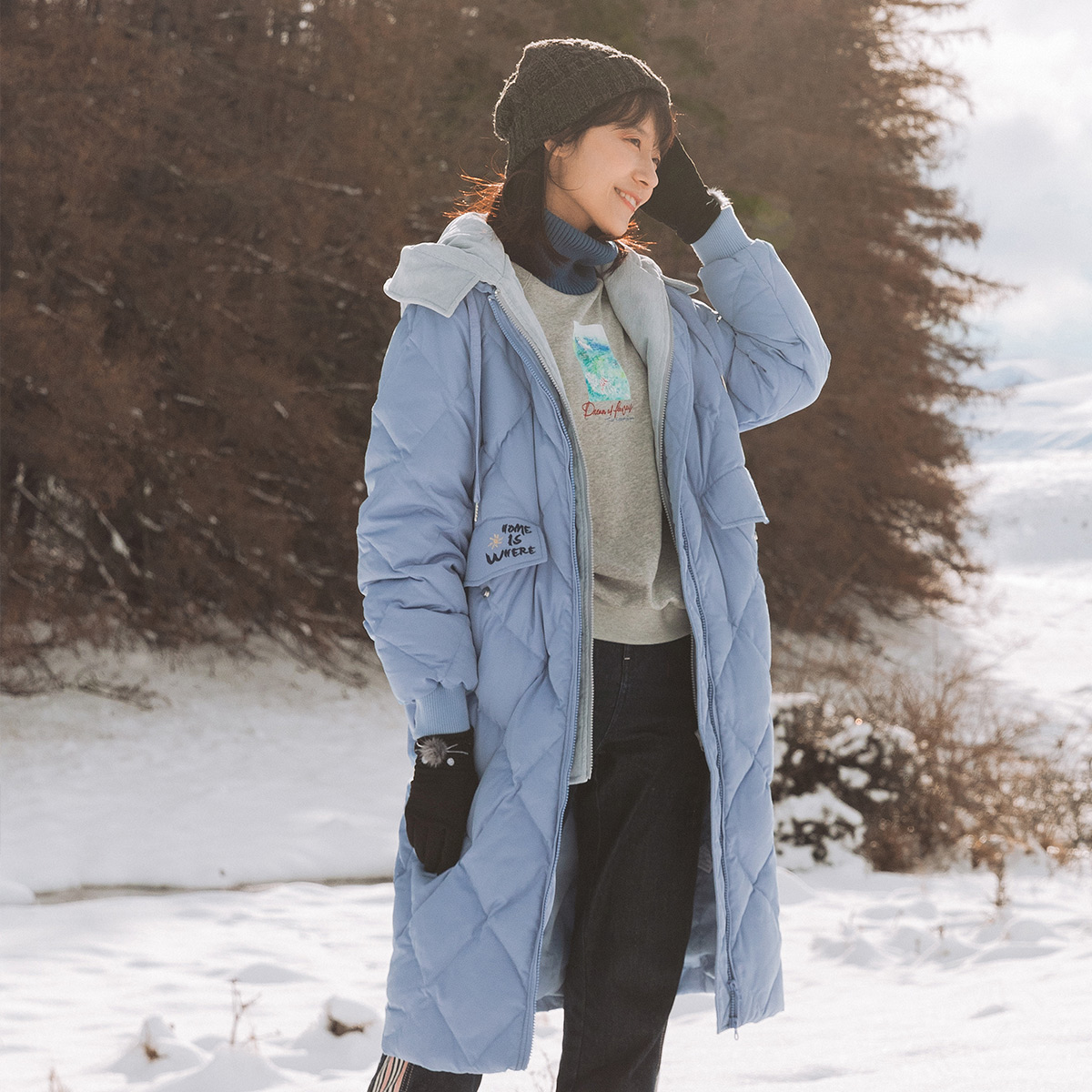 茵曼旗舰店茵蔓长冬天2020年白鸭绒 茵曼翰飞羽绒服