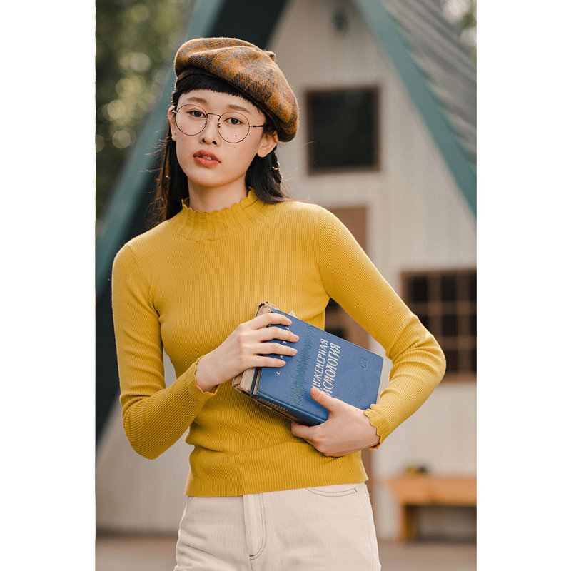 茵曼旗舰店内搭立领半高领洋气毛衣 茵曼翰飞毛衣