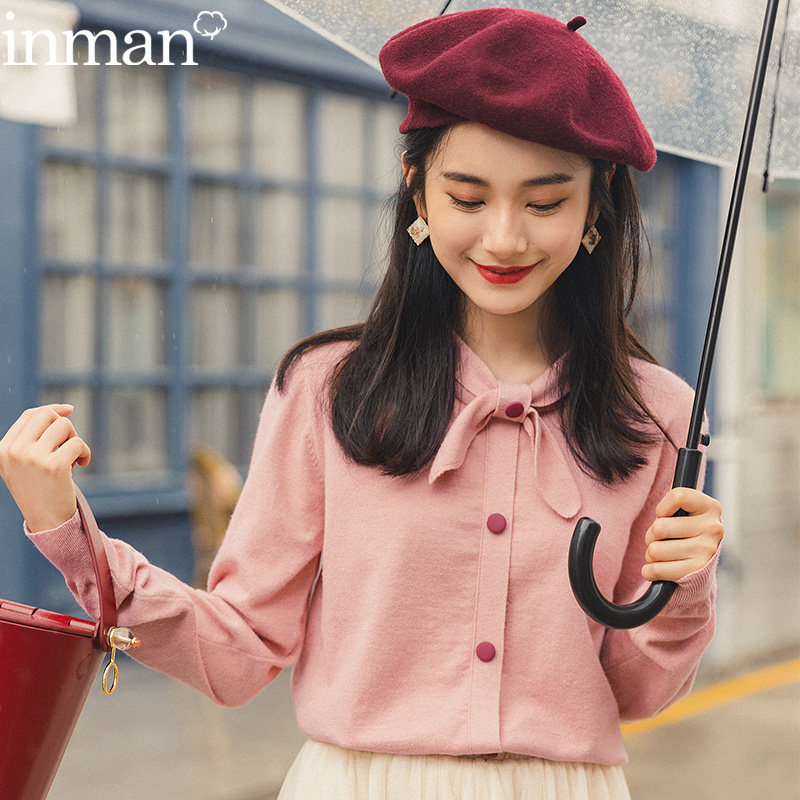 茵曼官方旗舰店打底粉色气质针织衫 茵曼翰飞毛针织衫