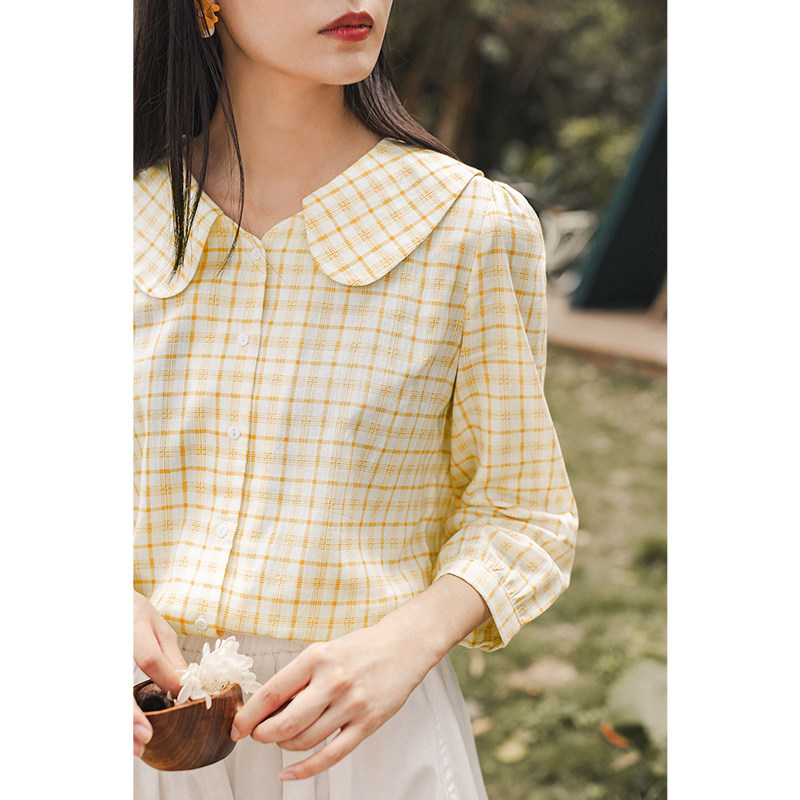 茵曼旗舰店2020新款早秋短款衬衫 茵曼翰飞衬衫