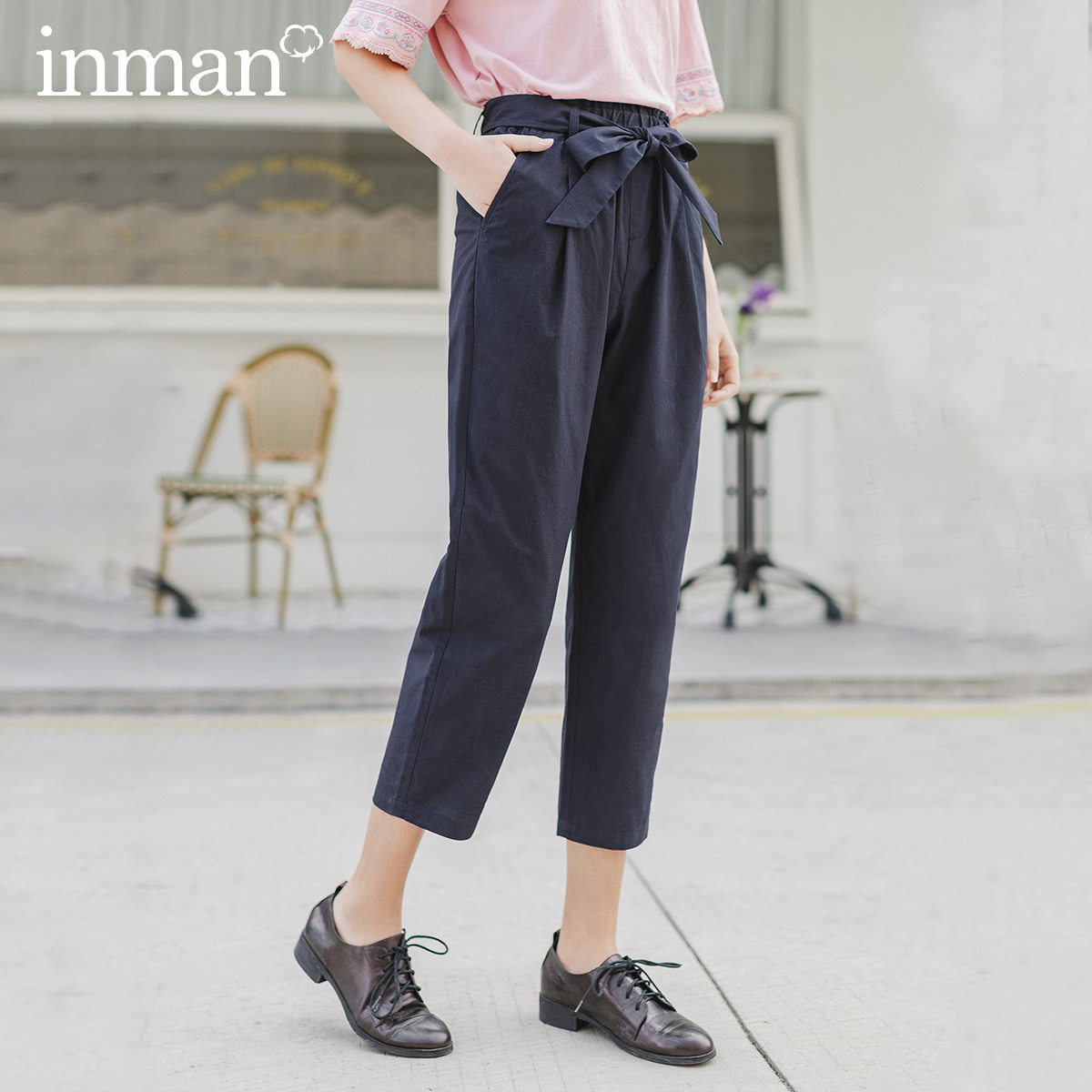 茵曼旗舰店2020哈伦裤纯棉全棉裤子 茵曼翰飞休闲裤