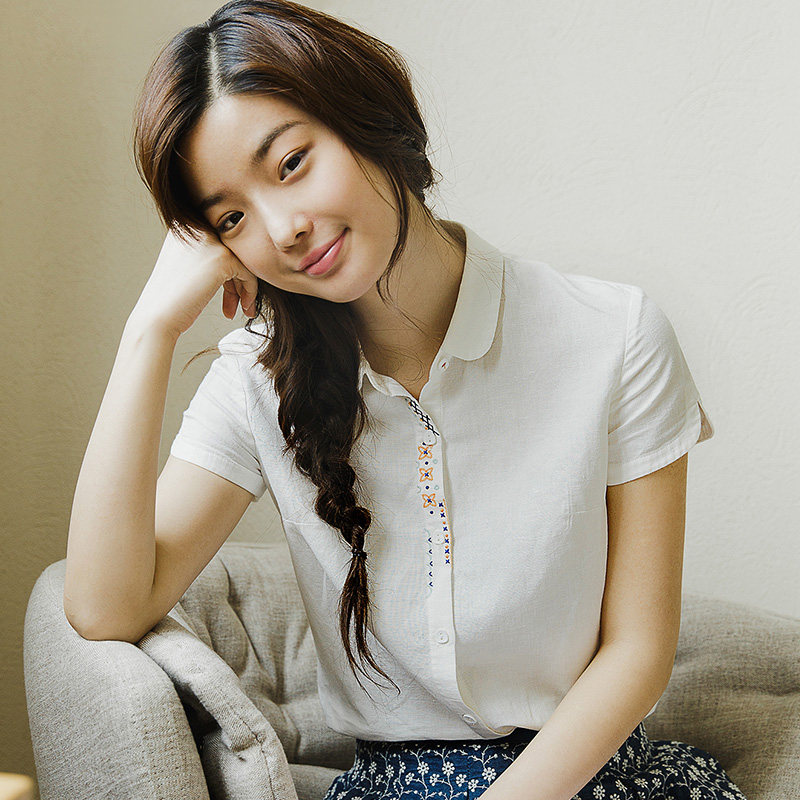 清仓特价茵曼旗舰店夏装棉麻衬衫 茵曼翰飞衬衫