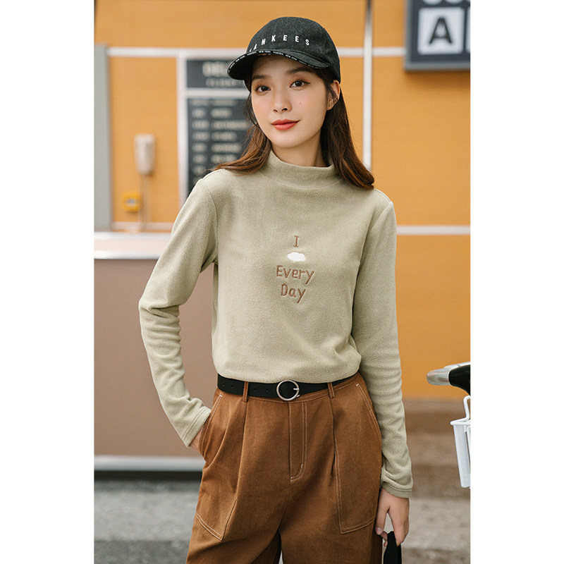 茵曼秋季ins气质长袖磨毛大t恤 茵曼翰飞T恤