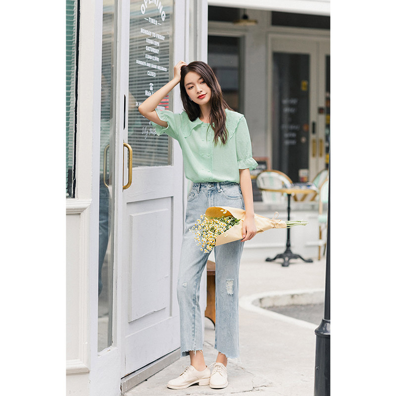  茵曼翰飞牛仔裤