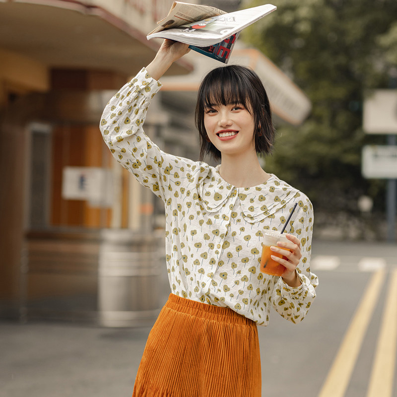 茵曼旗舰店茵蔓娃娃领学院风初衬衫 茵曼翰飞衬衫