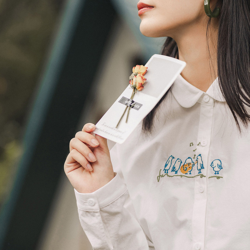 茵曼旗舰店女士长袖纯棉茵蔓衬衫 茵曼翰飞衬衫