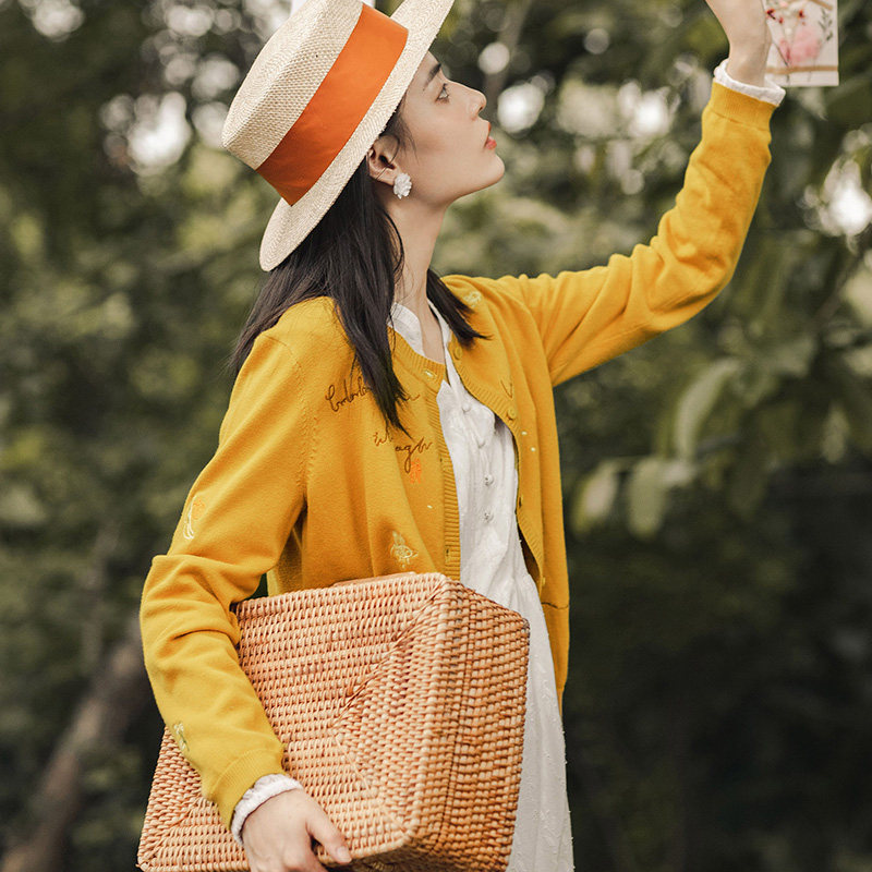 茵曼小清新长袖2020年秋装针织衫 茵曼翰飞毛针织衫