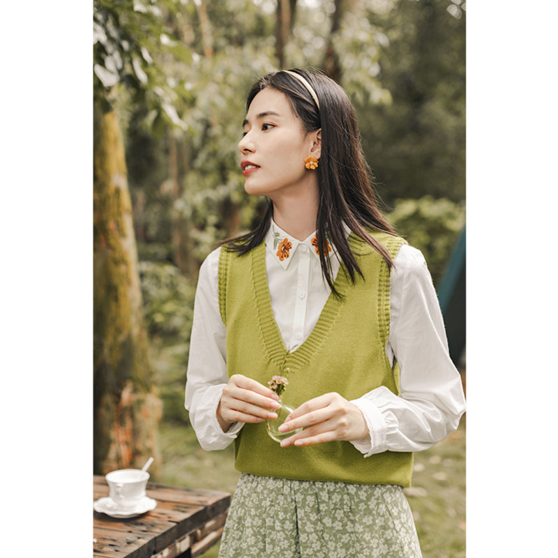 茵曼v领毛衣背心女款秋装针织衫 茵曼翰飞毛衣