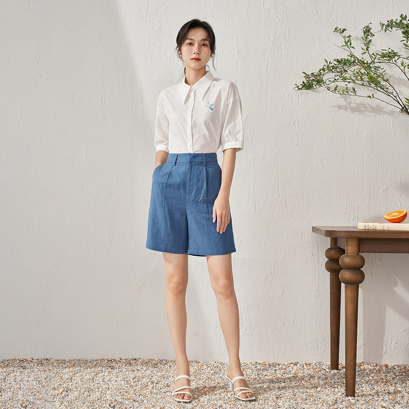 茵曼官方旗舰店印花2023夏季衬衫 茵曼翰飞衬衫