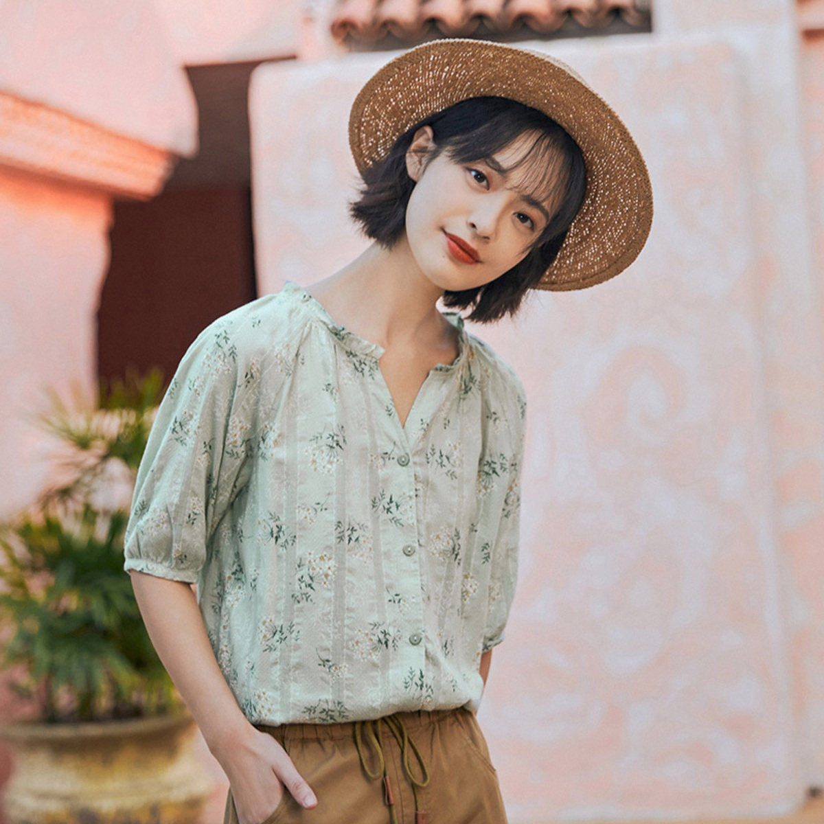 茵曼旗舰店2020夏装新款纯棉衬衫 茵曼翰飞衬衫