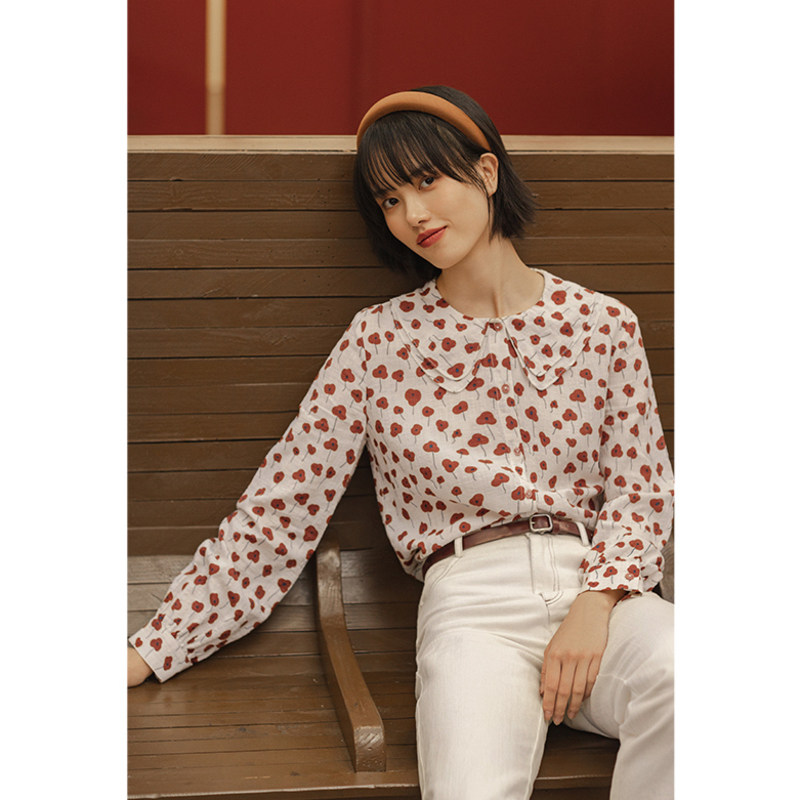 茵曼旗舰店茵蔓娃娃领学院风初衬衫 茵曼翰飞衬衫