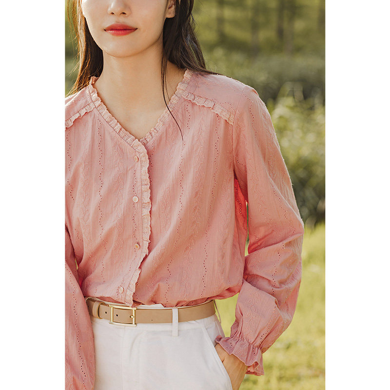 茵曼旗舰店新款茵蔓洋气长袖衬衣 茵曼翰飞衬衫