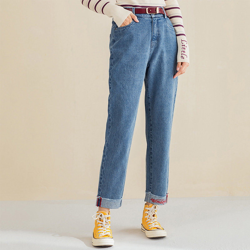 茵曼2020年秋季直筒高腰显瘦牛仔裤 茵曼翰飞牛仔裤