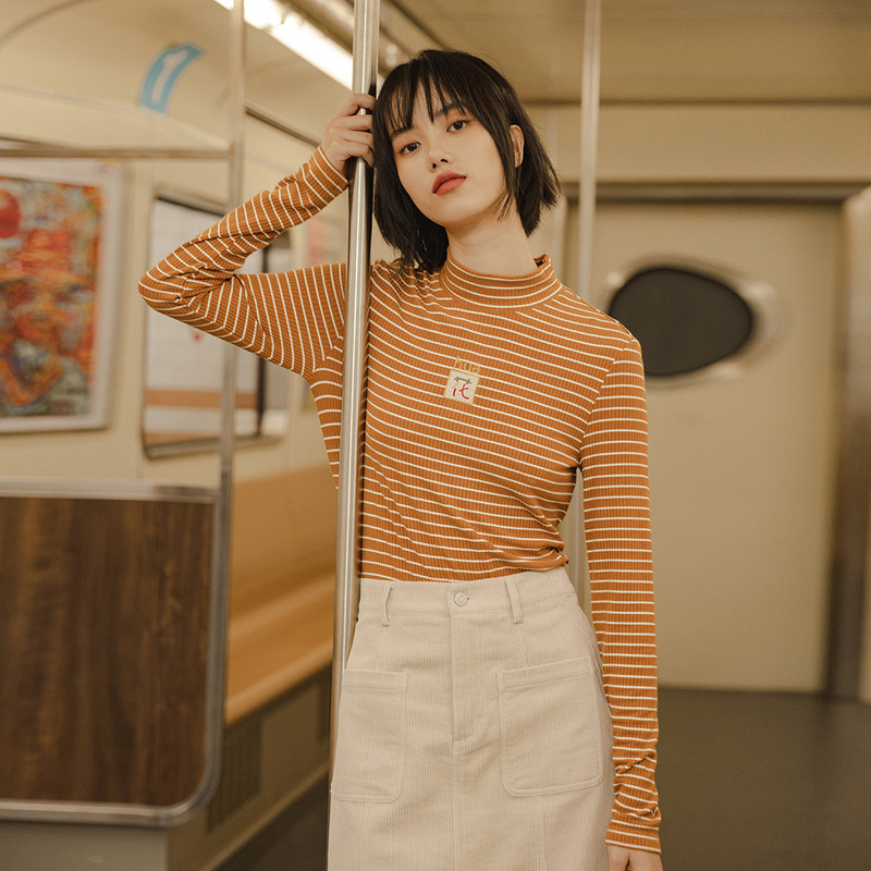 茵曼2020年秋装新款半高领打底衫 茵曼翰飞T恤