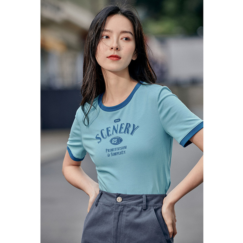 茵曼印花圆领2022年夏季新款潮t恤 茵曼翰飞T恤