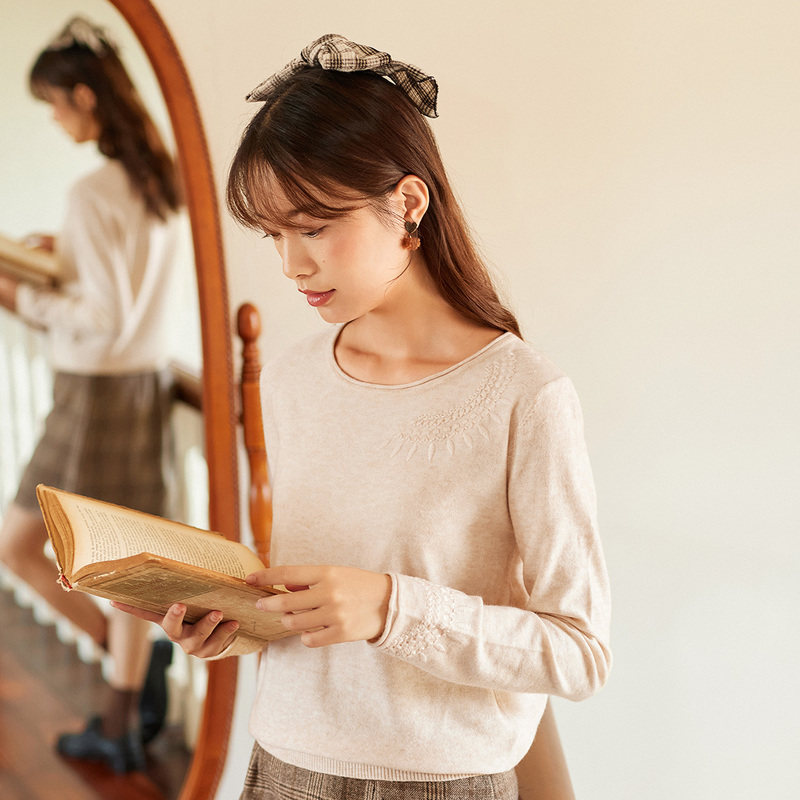 茵曼旗舰店2020年秋装低领针织衫 茵曼翰飞毛衣