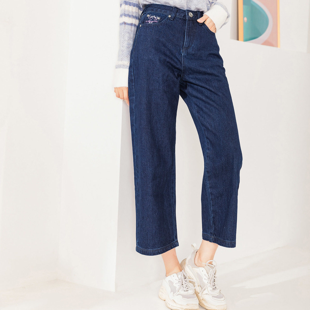 茵曼旗舰店特价清仓宽松直筒牛仔裤 茵曼翰飞牛仔裤