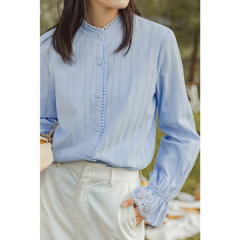 茵曼官方旗舰店茵蔓秋季立领白衬衫 茵曼翰飞衬衫