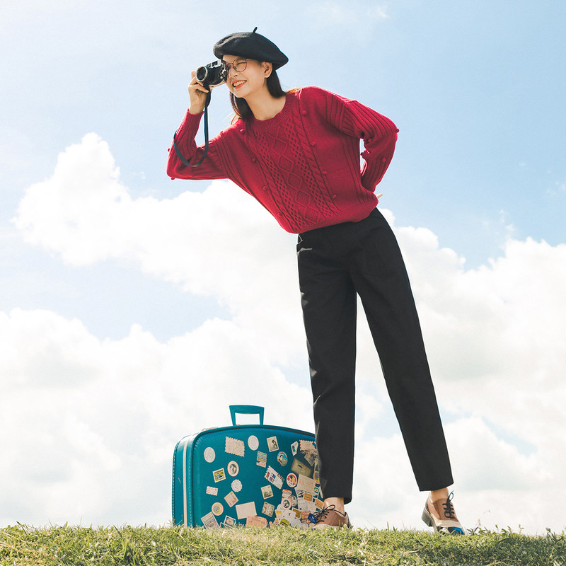 茵曼日系慵懒风车厘子色2020毛衣 茵曼翰飞毛衣