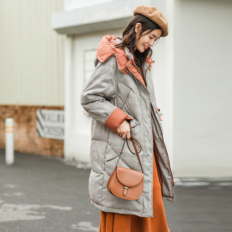 茵曼旗舰店茵蔓文艺小格子女羽绒服 茵曼翰飞羽绒服
