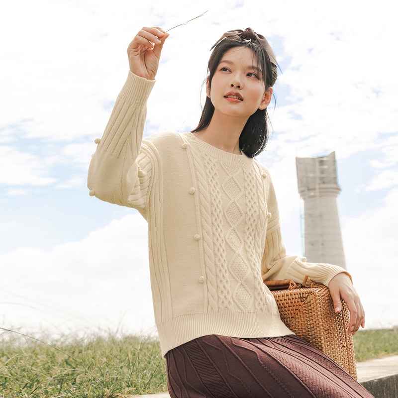 茵曼日系慵懒风车厘子色2020毛衣 茵曼翰飞毛衣