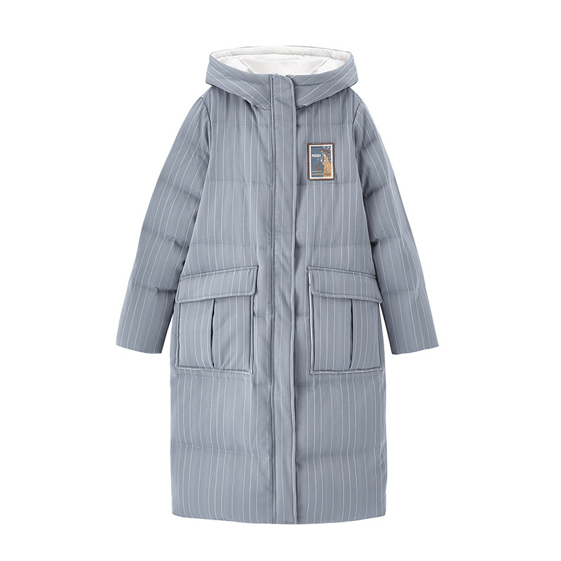 茵曼旗舰店茵蔓条纹中长款羽绒服 茵曼翰飞羽绒服