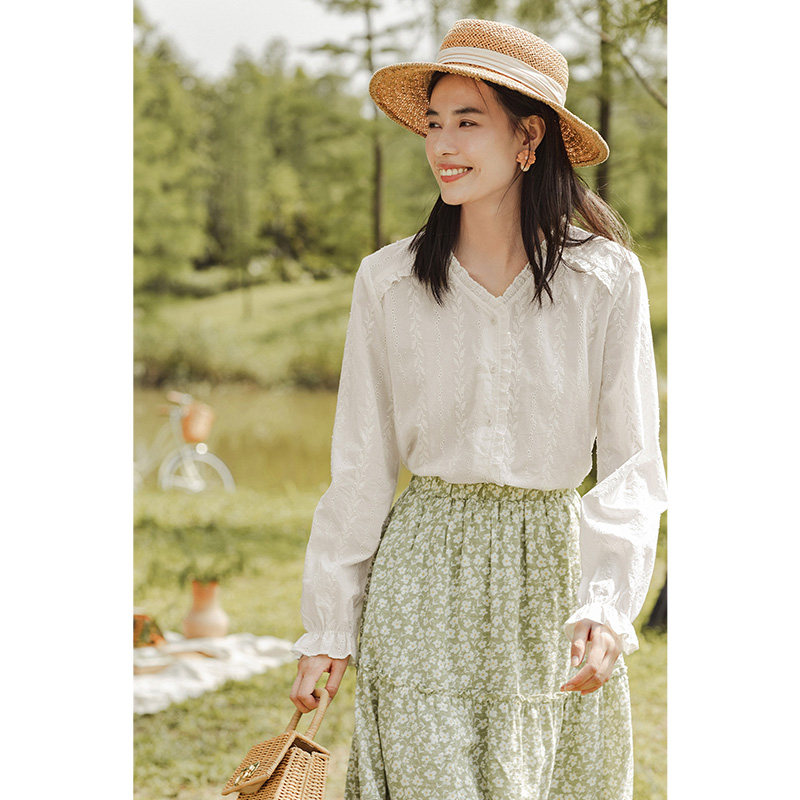 茵曼旗舰店新款茵蔓洋气长袖衬衣 茵曼翰飞衬衫