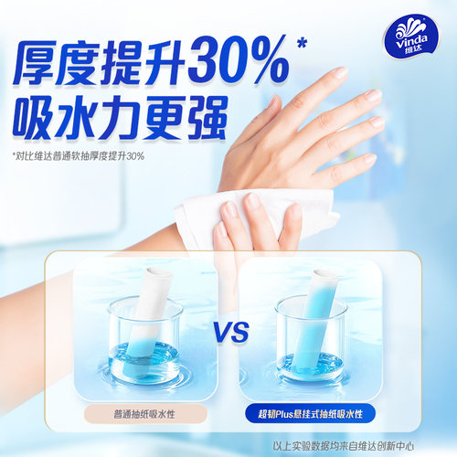 维达超韧Plus悬挂式抽纸280抽M码纸巾家庭实惠装厕所纸擦手卫生纸 - 图1