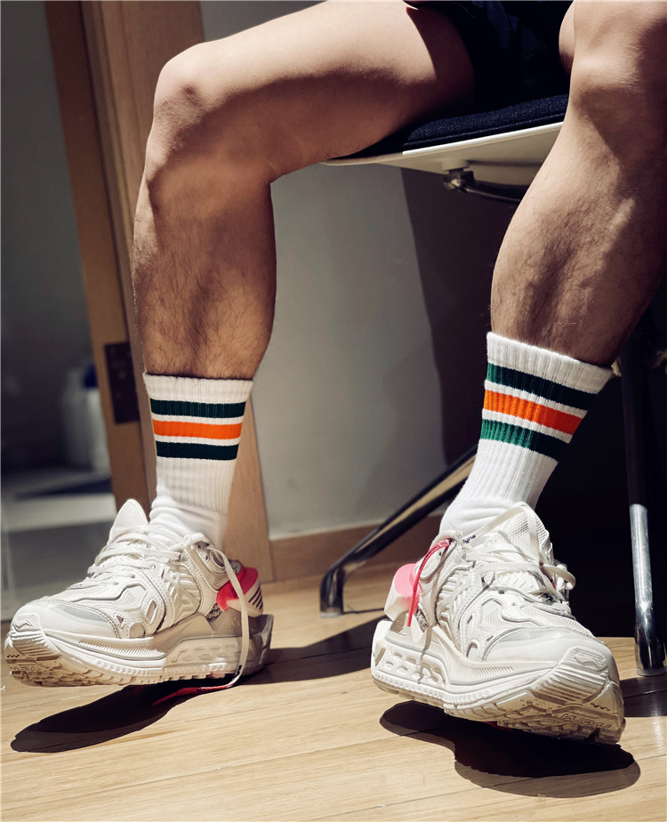彩虹条纹运动袜子棉毛巾底加厚中筒男袜吸汗防臭篮球袜羽毛球袜 - 图2