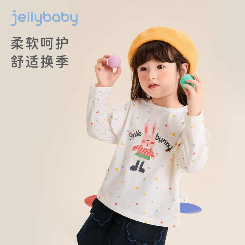 jellybaby小童衣服儿童波点长袖春秋款上衣宝宝打底衫春装t恤女童 - 图0