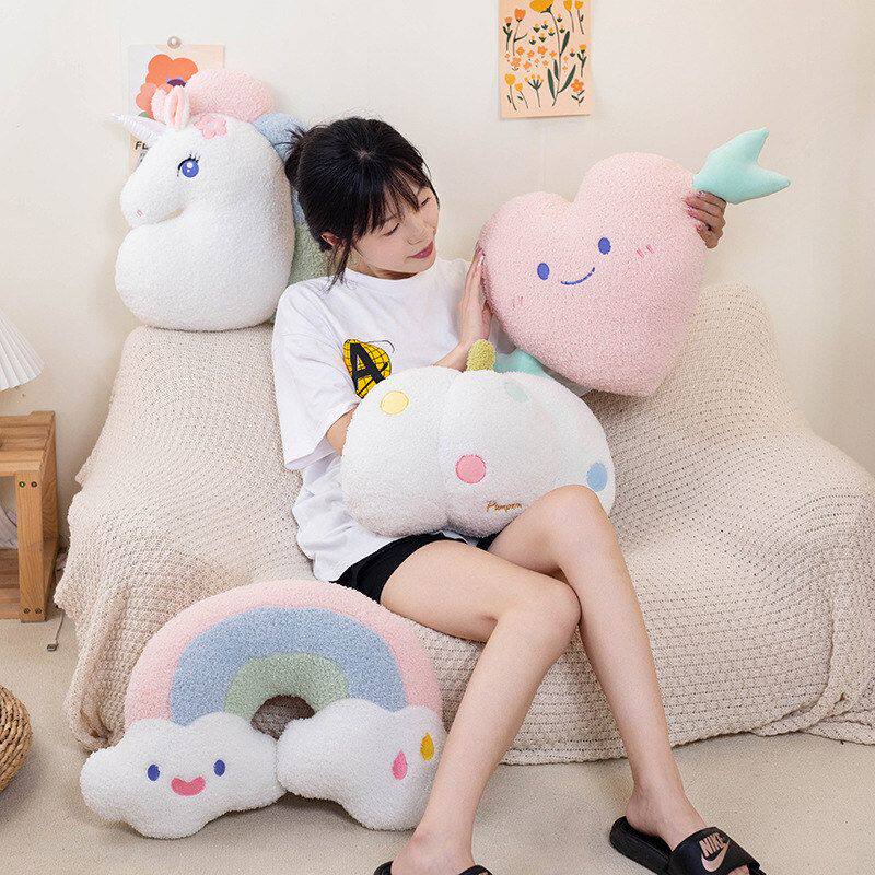 Ins style simple smiley face rainbow clouds love unicorn pillow sofa cushion girl bedside bay window cushion