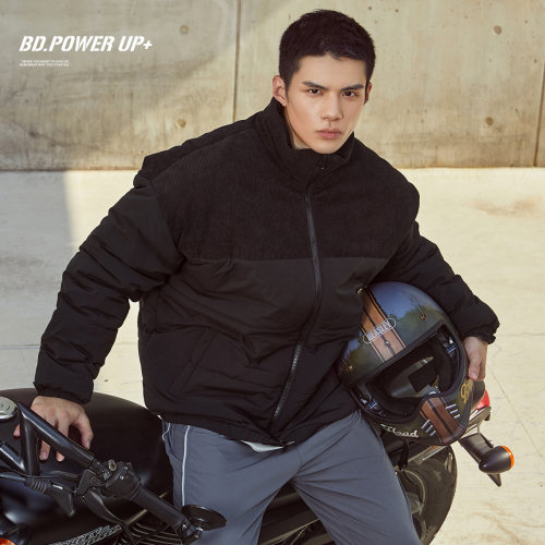BD新款外套男冬季保暖面包服简约拼接立领棉服男宽松 - 图2