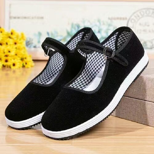 老北京布鞋平跟舒适工作鞋条绒布鞋酒店上班黑布鞋妈妈鞋老人鞋子 - 图0
