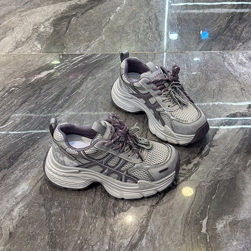 双色带~复古做旧擦色休闲老爹鞋女2026春款小个子轻便增高运动鞋 - 图0