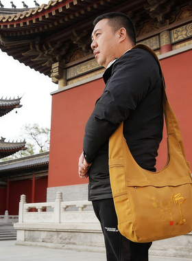 帆布佛心包居士包月形袋
