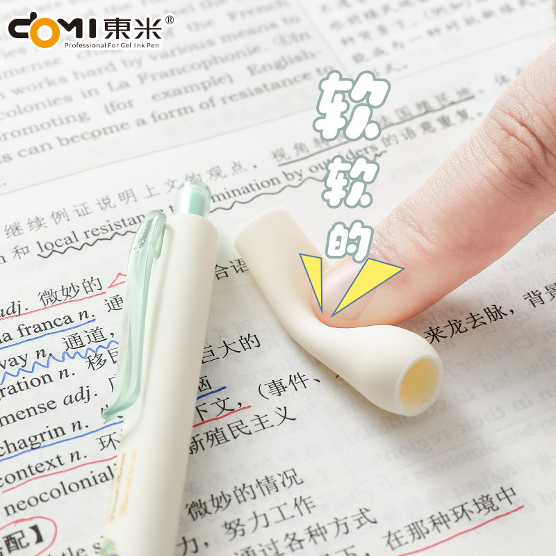 东米802油画兔按动笔中性笔黑笔顺滑水笔可爱卡通笔文艺风ins高颜值学生刷题笔双珠CS头黑色0.5mm办公签字笔