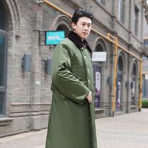 Long paragraph over kneecap thickened green cotton coat cotton padded jacket Northeastern large cotton clot windproof and waterproof plus suede warm and cold proof
