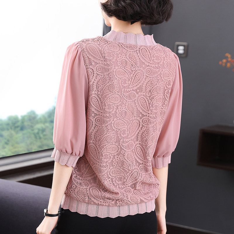 蕾丝2021年新款大码洋气妈妈雪纺衫 给丽尚蕾丝衫/雪纺衫