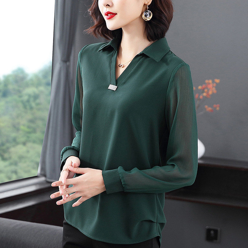 雪纺衫洋气秋装大码长袖2021打底衫 给丽尚蕾丝衫/雪纺衫